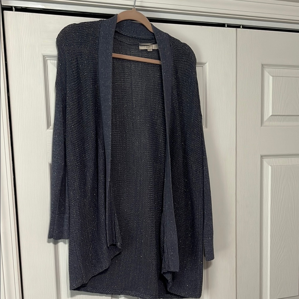 LOFT Blue sparkle Cardigan Sweater Open-Front Knit; perfect condition